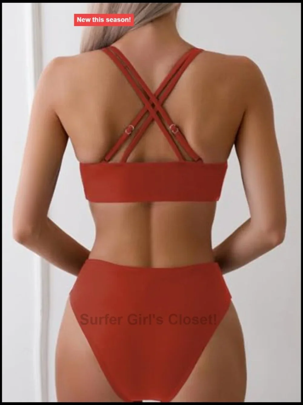 Sexy V Neck Bikini Sets Hollow Out Two Piece Swimsuits Cutout Mid Waist Bathing